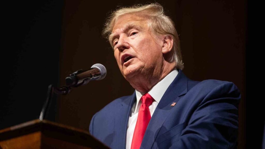 SALEM, NH - JANUARY 28: Former U.S. President Donald Trump speaks at the New Hampshire Republican State Committee's Annual Meeting on January 28, 2023 in Salem, New Hampshire. In his first campaign events since announcing his plans to run for president for a third time, the former President will also be speaking today in South Carolina, both early-voting states.